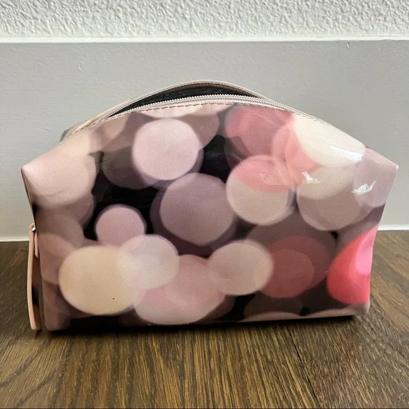 rare kate spade pink / purple festive bubbles cosmetic toiletry travel bag case - Picture 4 of 7